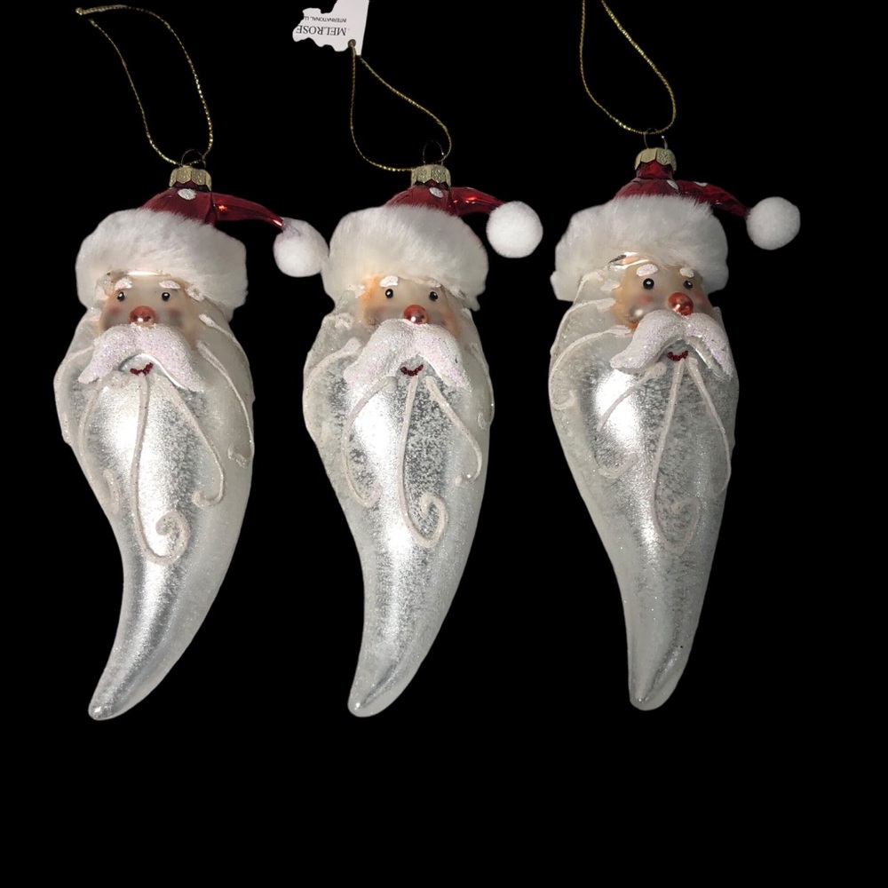 Melrose Whimsical Santa Head Glass Christmas Tree Ornament Set Of 3
